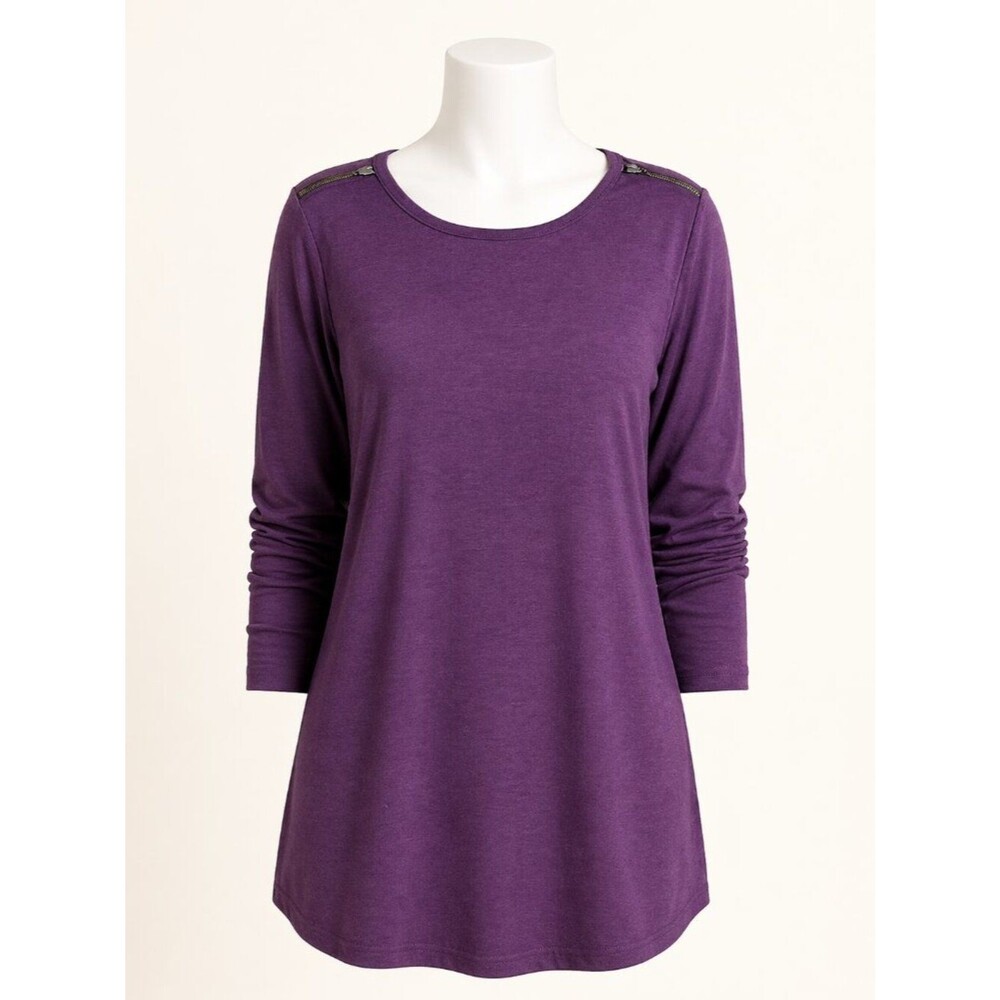 ABS Allen Schwartz Long Sleeve Tunic w/Zipper at Shoulders Size Large Purple EUC